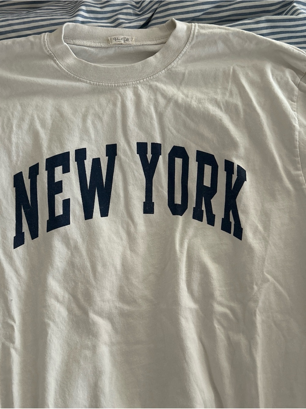 Brandy Melville White Long Sleeve "New York" Tee with Navy Print